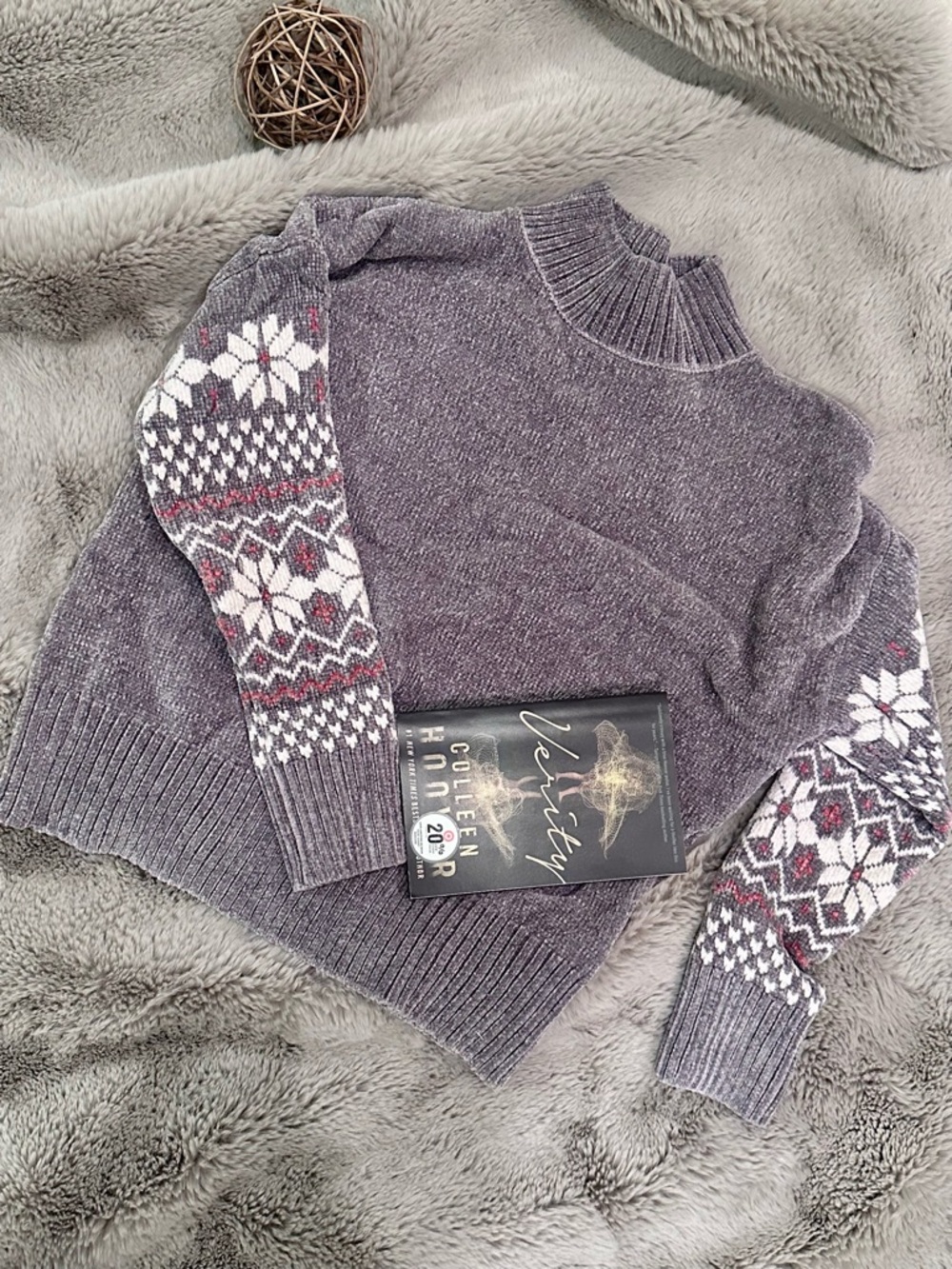 Cozy Mock-Neck Fair Isle Sleeve Sweater - Dusty Purple